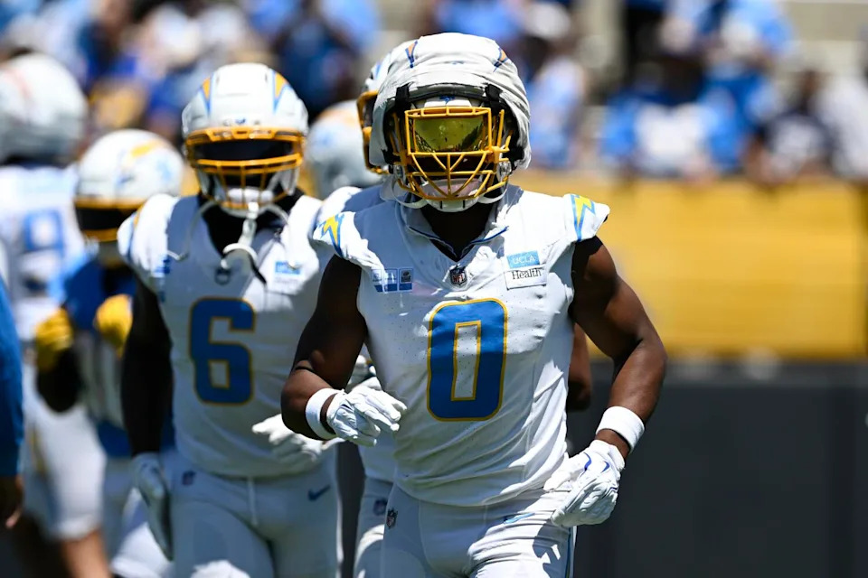 Chargers linebacker Daiyan Henley participates in drills at training camp last month.