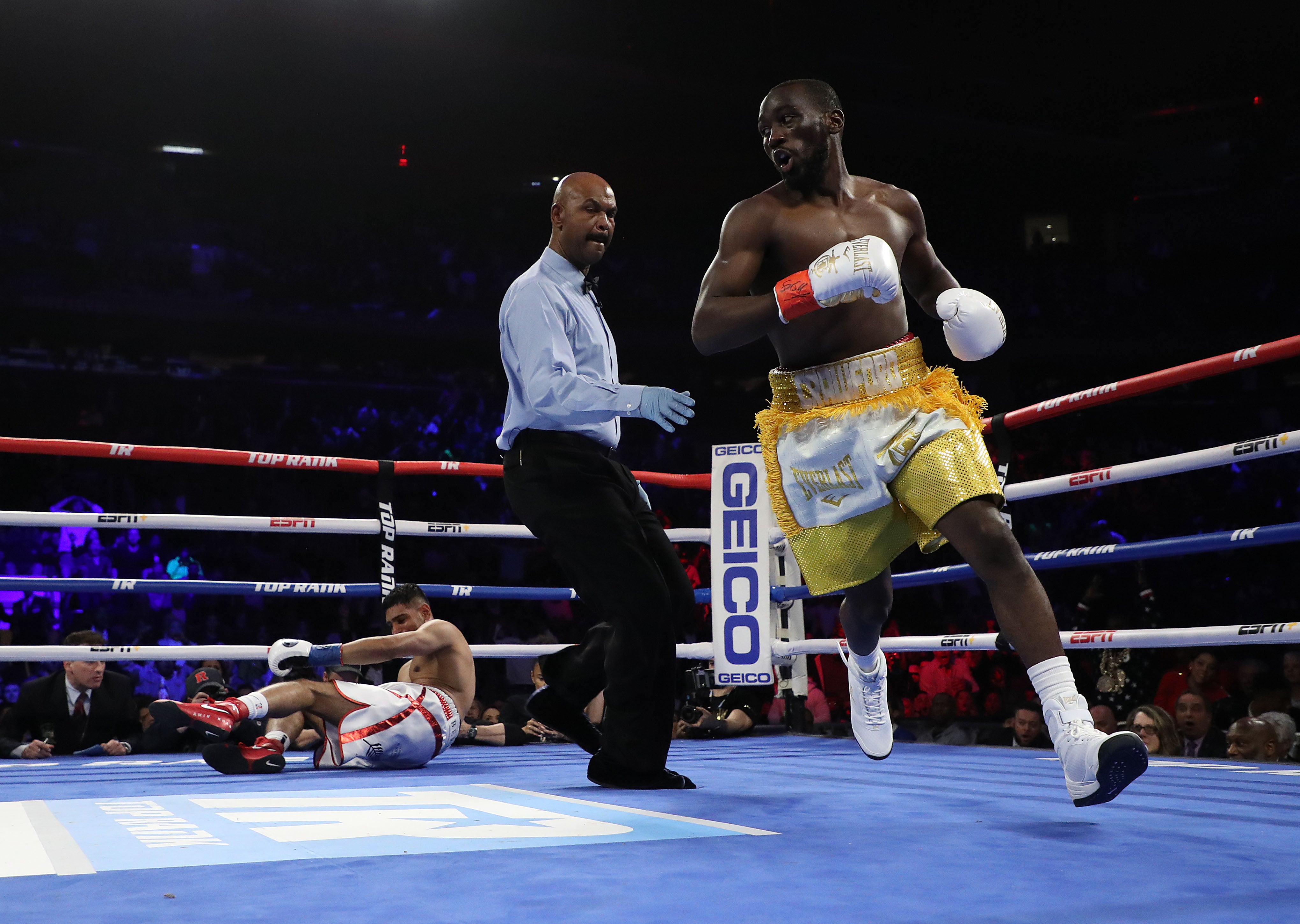 Terence Crawford dropped Khan in the first round of their fight and won in round six