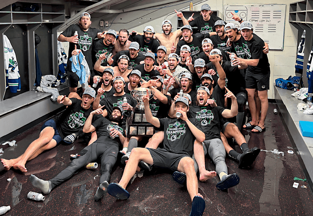 The Abbotsford Canucks celebrate after winning the Calder Cup. (Abbotsford Canucks/AHL)