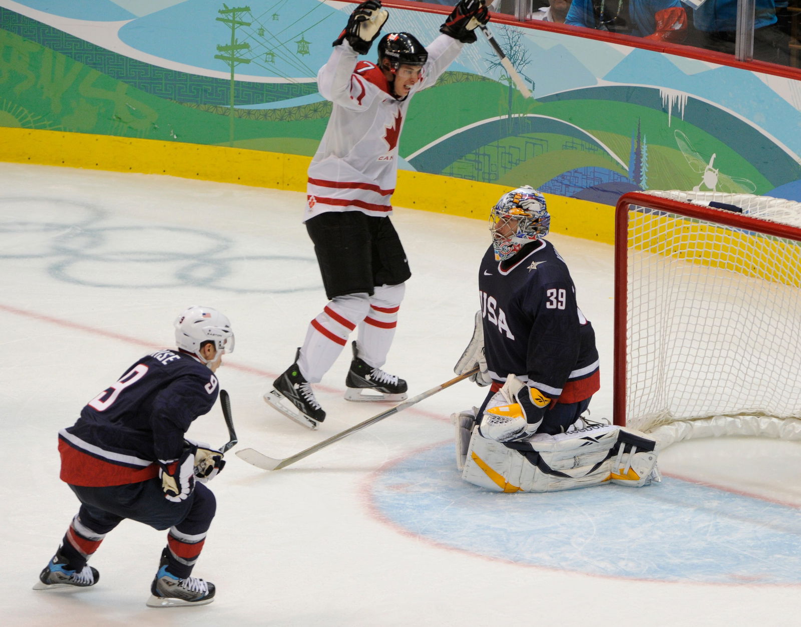 Canada's Sidney Crosby scores in overtime against USA goalie Ryan Miller to win the gold medal at the 2010 Vancouver Olympics. © H. Darr Beiser / USA TODAY NETWORK via Imagn Images