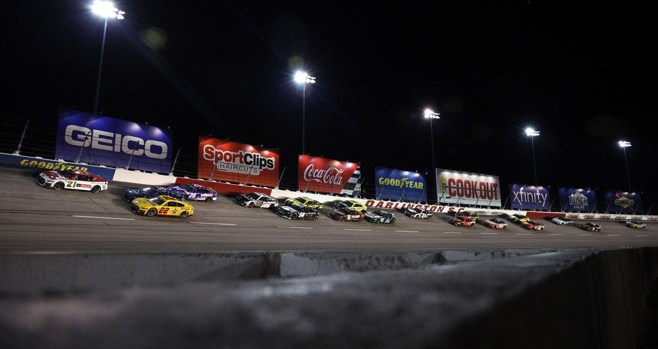 NASCAR Cup Series racing at Darlington.