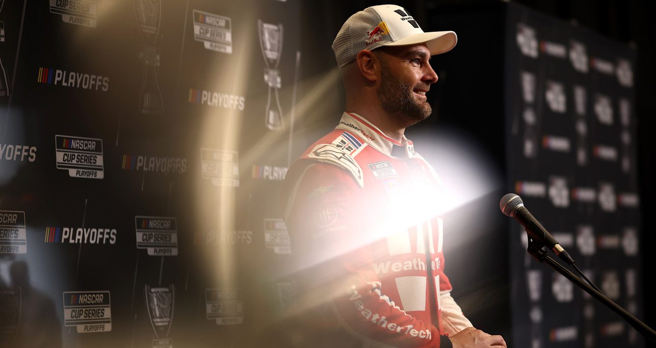 Shane van Gisbergen looks on during NASCAR Cup Series Playoffs Media Day.