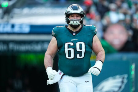 Eagles offensive lineman Landon Dickerson carted off with apparent leg injury in practice