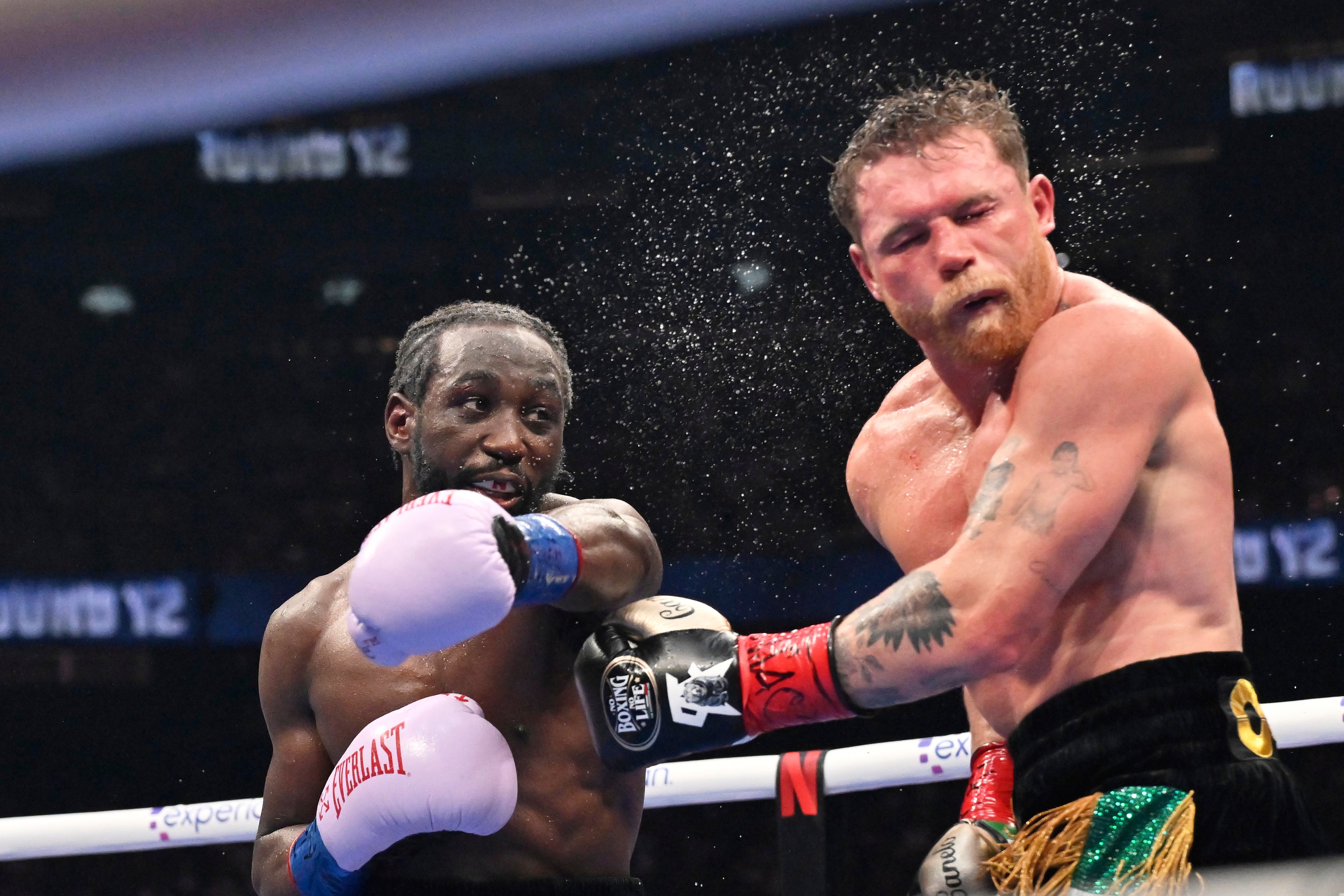 Crawford (left) was too slick, clever and elusive for Canelo in front of 70,000 fans – many of them Mexican