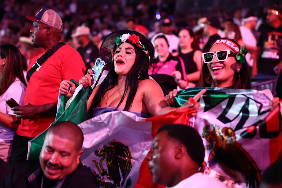 LAS VEGAS, NEVADA - SEPTEMBER 12: Fans attend the Canelo v Crawford ceremonial weigh-in at T-Mobile Arena on September 12, 2025 in Las Vegas, Nevada.  (Photo by Mike Kirschbaum/TKO Worldwide LLC via Getty Images)
