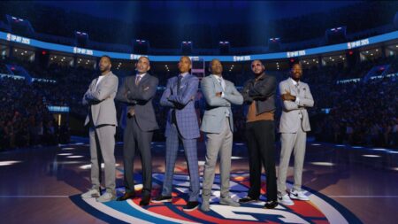 NBC introduces its legendary lineup of NBA analyst talent for season tip-off — while Thunder stars look on
