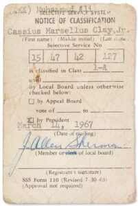 Muhammad Ali’s unsigned draft card, a piece of Vietnam-era history, will be auctioned