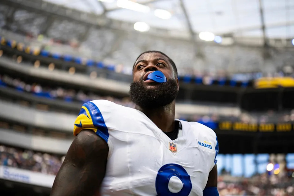 Rams linebacker Jared Verse walks on the field before a win over the Houston Texans.