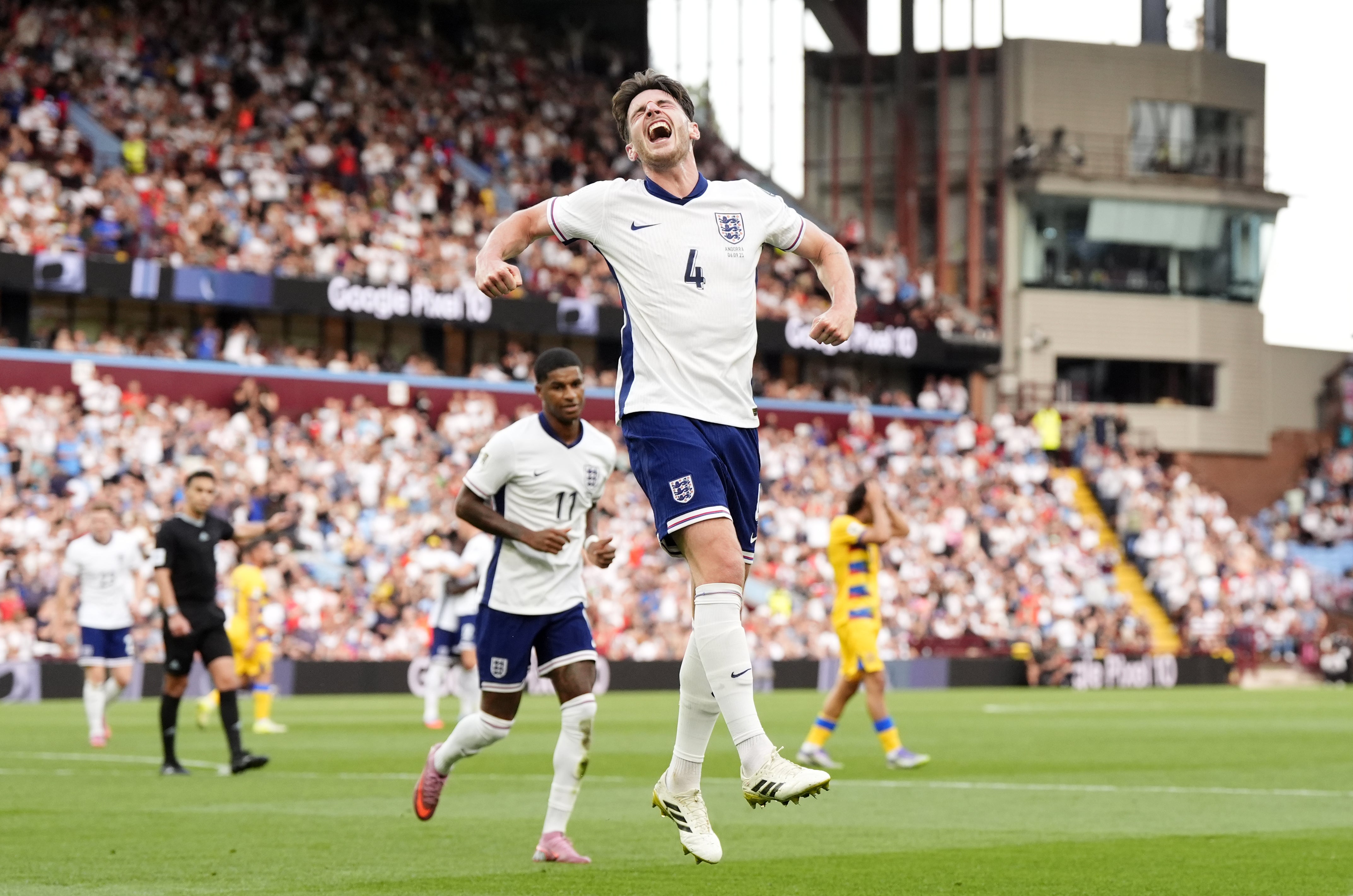 Declan Rice scores England’s second goal against Andorra on Saturday