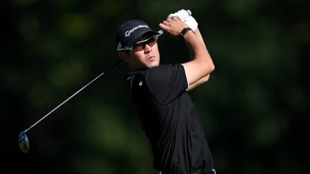 Keita Nakajima whiffs golf shot at FedEx Open de France