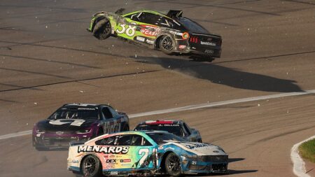 Watch Zane Smith’s wall ride, flip in NASCAR Kansas race