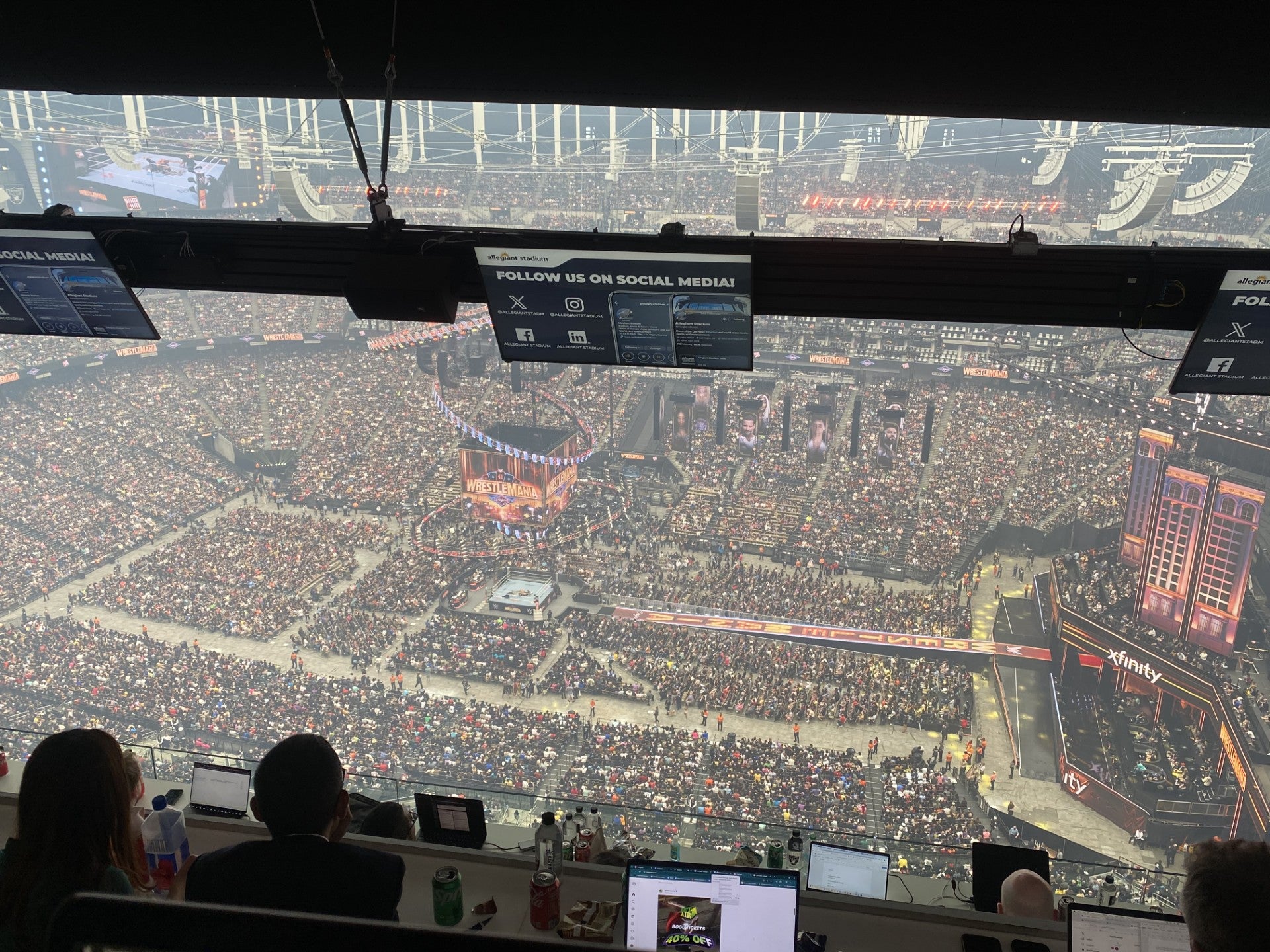 The Independent’s view from the Allegiant Stadium press box, during WWE WrestleMania in April