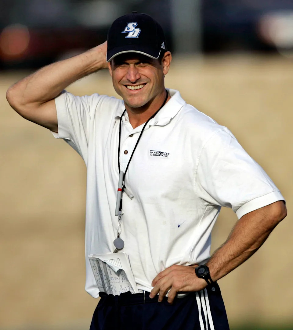Jim Harbaugh during his stint as University of San Diego coach in November 2005.