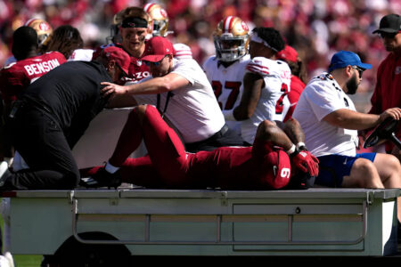 Cardinals RB James Conner carted off vs. 49ers early with ankle injury after awkward tackle