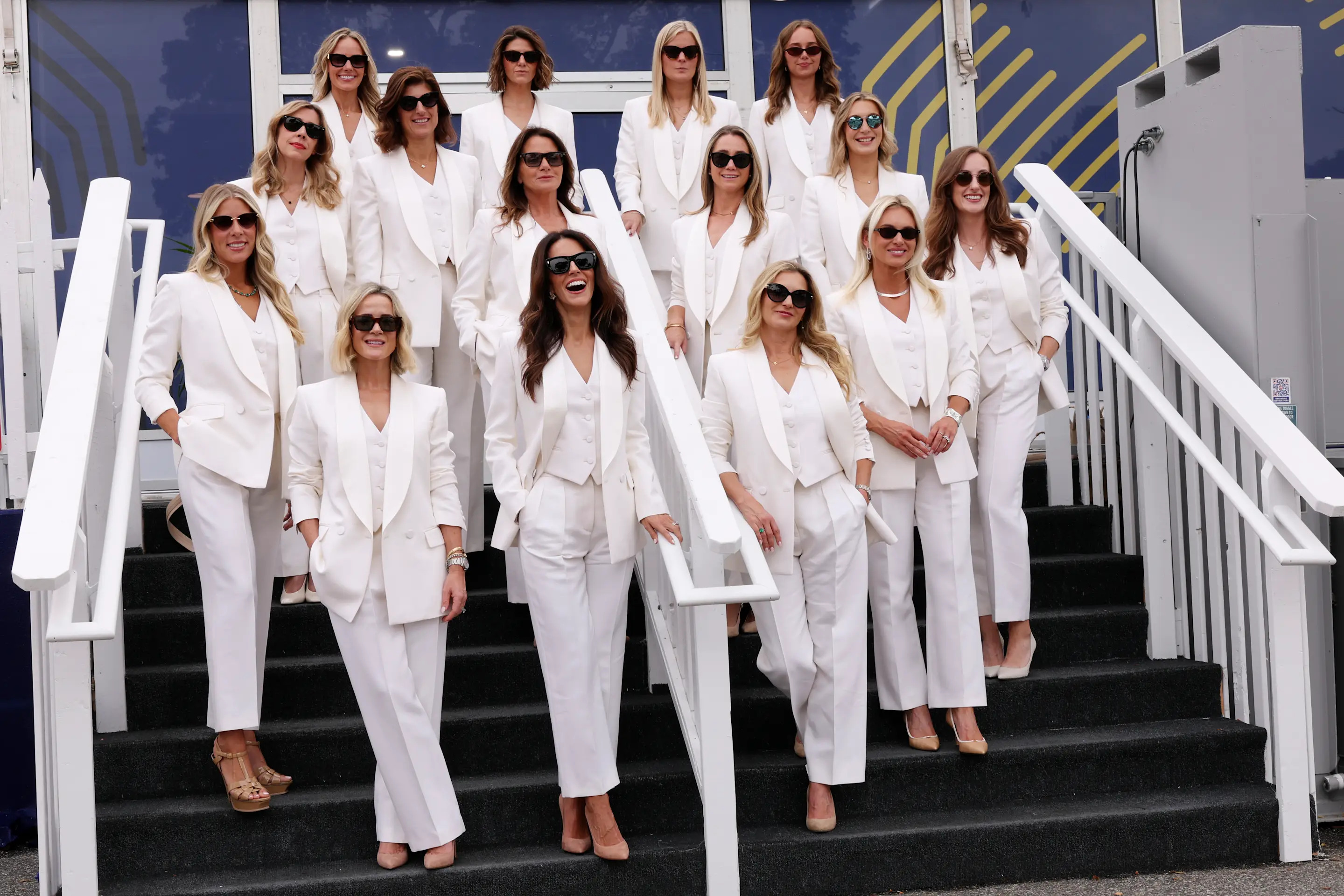 FARMINGDALE, NEW YORK - SEPTEMBER 24: Partners and Wives of Team Europe players pose for a photo ahead of the opening ceremony for the 2025 Ryder Cup at Black Course at Bethpage State Park Golf Course on September 24, 2025 in Farmingdale, New York. (Photo by Andrew Redington/Getty Images)