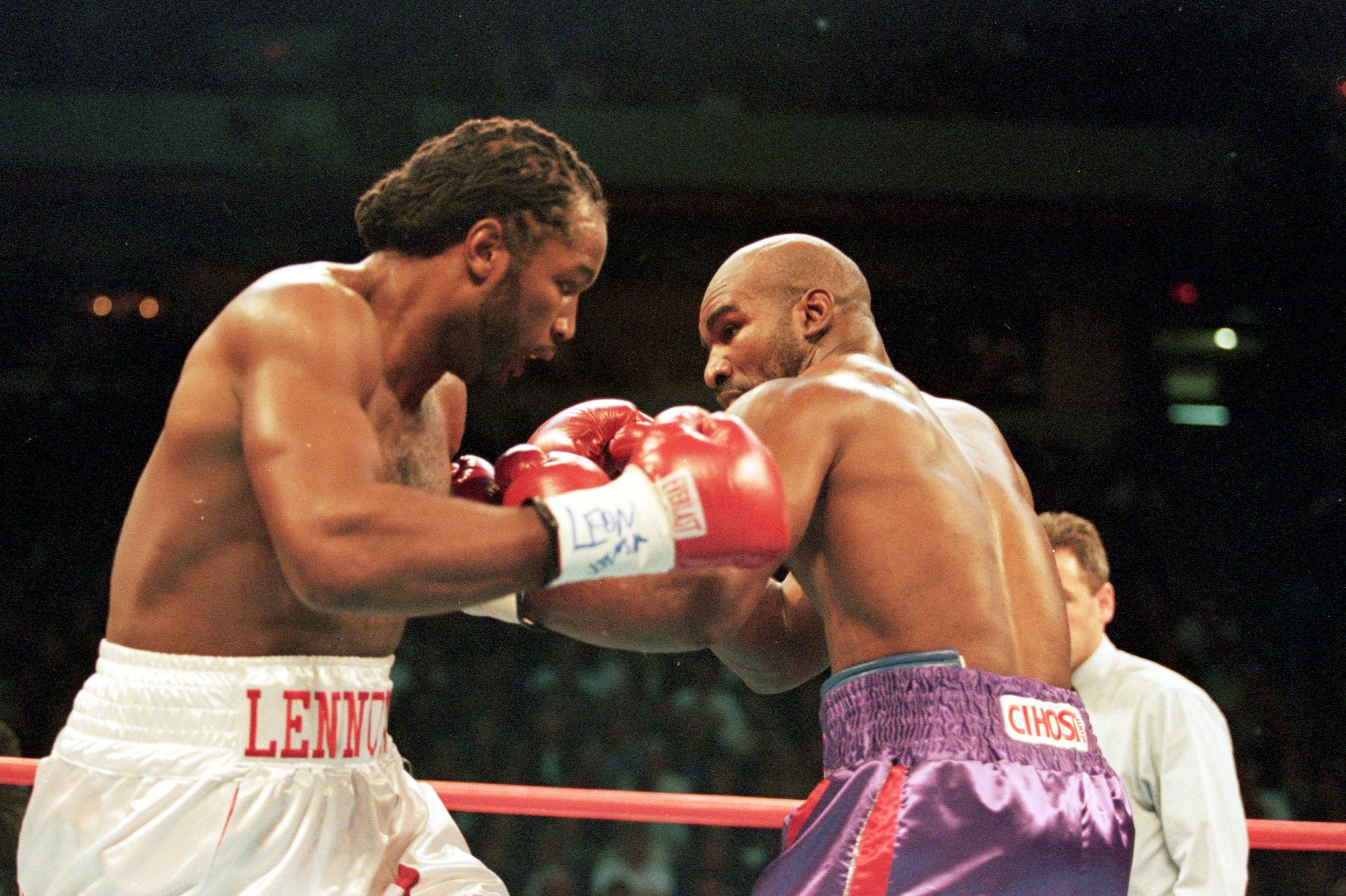 Lennox Lewis (left) beat Evander Holyfield in the second of their two matches in 1999