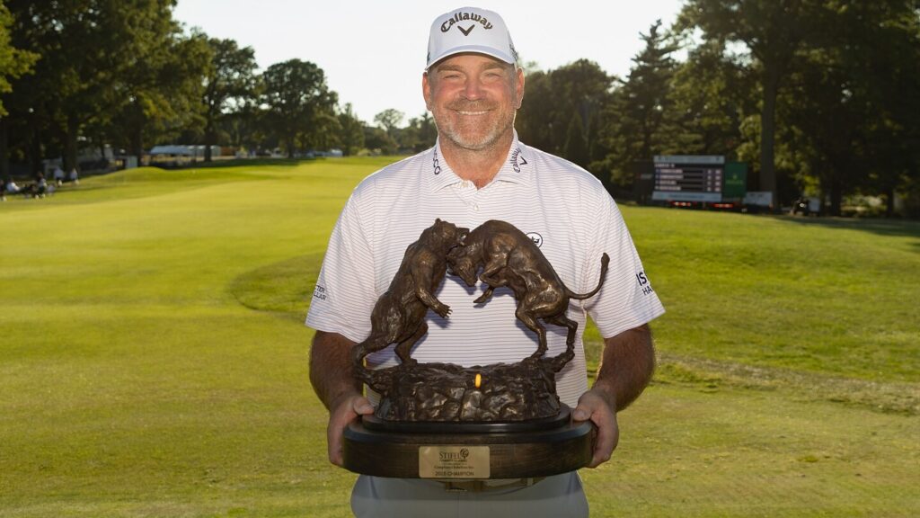 Thomas Bjorn wins first individual PGA Tour Champions title with 35-foot playoff putt