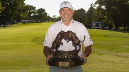 Thomas Bjorn wins first individual PGA Tour Champions title with 35-foot playoff putt