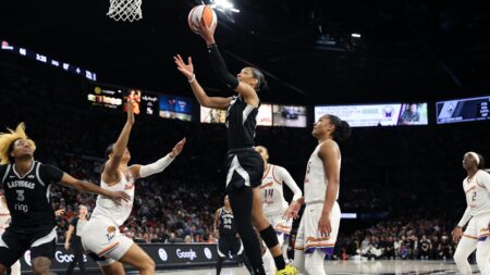 A’ja Wilson Double-Doubles, Leads Aces to Win Over Mercury in WNBA Finals Game 1