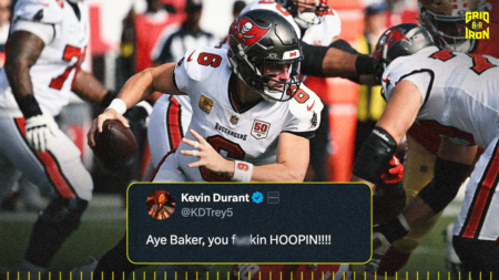 Kevin Durant Says Baker Mayfield Is ‘F–kin Hoopin’ After TD Drive for Bucs vs. 49ers