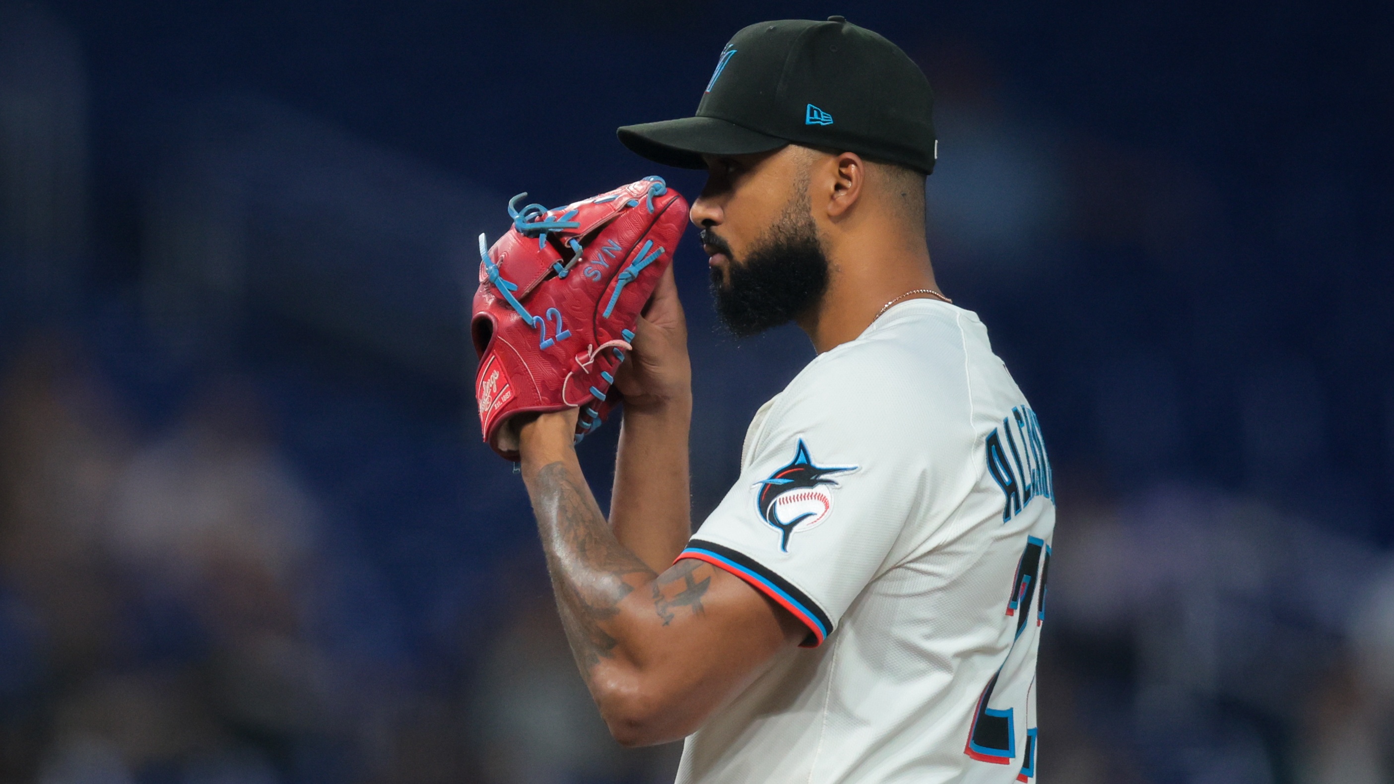 Miami Marlins starting pitcher Sandy Alcantara (22) pitches against the Colorado Rockies during the sixth inning at loanDepot Park