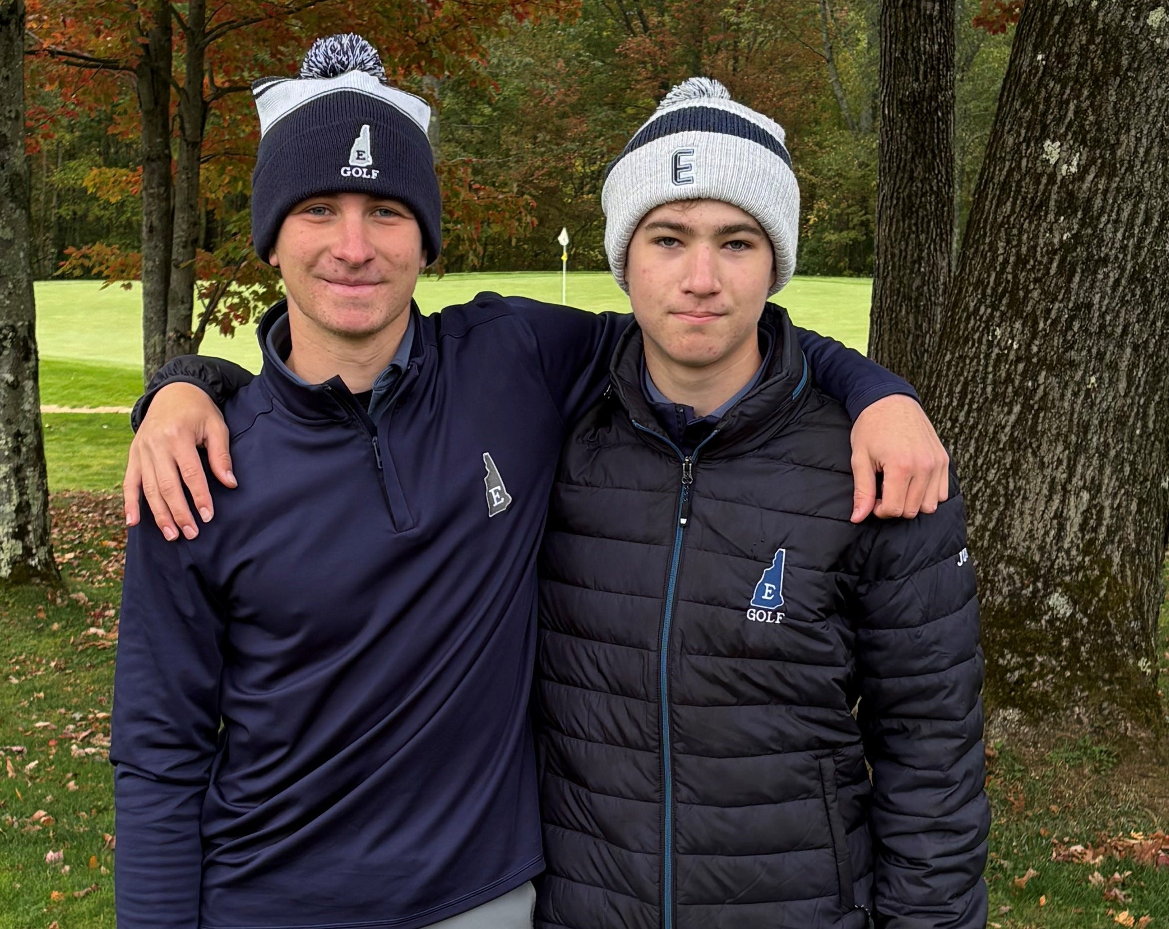 Exeter's Nolan Engler, left, and Chase Jumper, competed in Tuesday's Division I golf championship at Canterbury Woods Country Club.