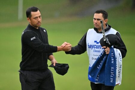 Xander Schauffele has a remarkable fan in the gallery as he shoots for tour title in Japan