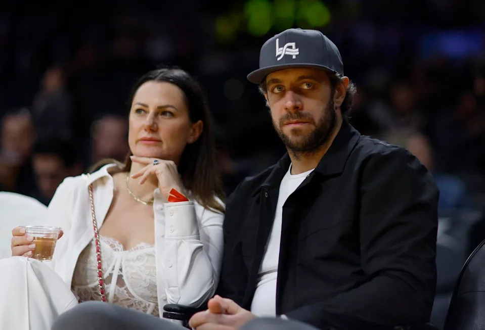 Anze Kopitar and his wife, Ines, attend a Lakers game at Crypto.com Arena in January 2024.