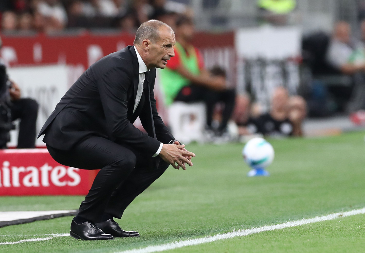 MILAN, ITALY - AUGUST 23: AC Milan coach Massimiliano Allegri looks on during the Serie A match between AC Milan and US Cremonese at Giuseppe Meazza Stadium on August 23, 2025 in Milan, Italy. (Photo by Marco Luzzani/Getty Images)