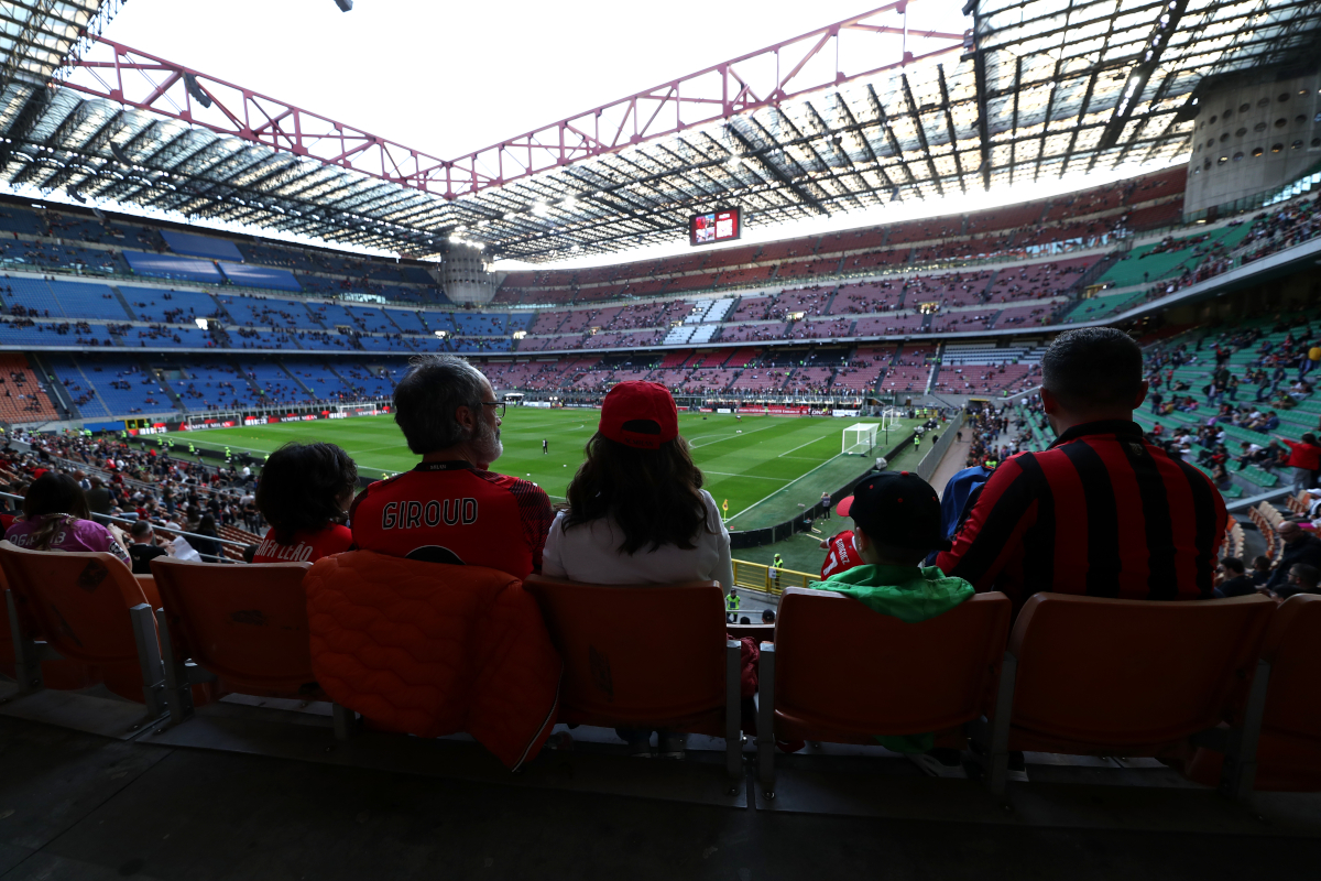 MILAN, ITALY - MAY 24: General view inside the stadium prior to the Serie A match between AC Milan and Monza at Stadio Giuseppe Meazza on May 24, 2025 in Milan, Italy. (Photo by Marco Luzzani/Getty Images)