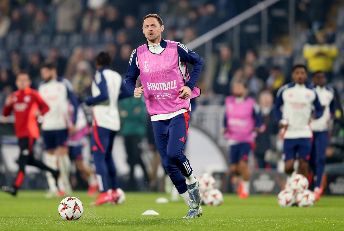 ISTANBUL, TURKEY - JANUARY 23: Nemanja Matic of Olympique Lyonnais warms up prior to the UEFA Europa League 2024/25 League Phase MD7 match between Fenerbahce SK and Olympique Lyonnais at on January 23, 2025 in Istanbul, Turkey. (Photo by Ahmad Mora/Getty Images)