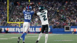 Giants cornerback Cor'Dale Flott capitalizes on opportunity with game-breaking interception against Eagles
