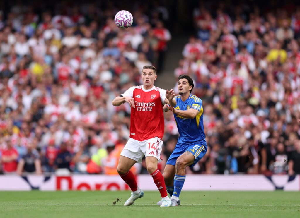 Alan Shearer gives his true feelings on Gyokeres at Arsenal 3 LONDON, ENGLAND - AUGUST 23: Viktor Gyoekeres of Arsenal battles for possession with Pascal Struijk of Leeds United during the Premier League match between Arsenal and Leeds United at Emirates Stadium on August 23, 2025 in London, England. (Photo by Justin Setterfield/Getty Images)