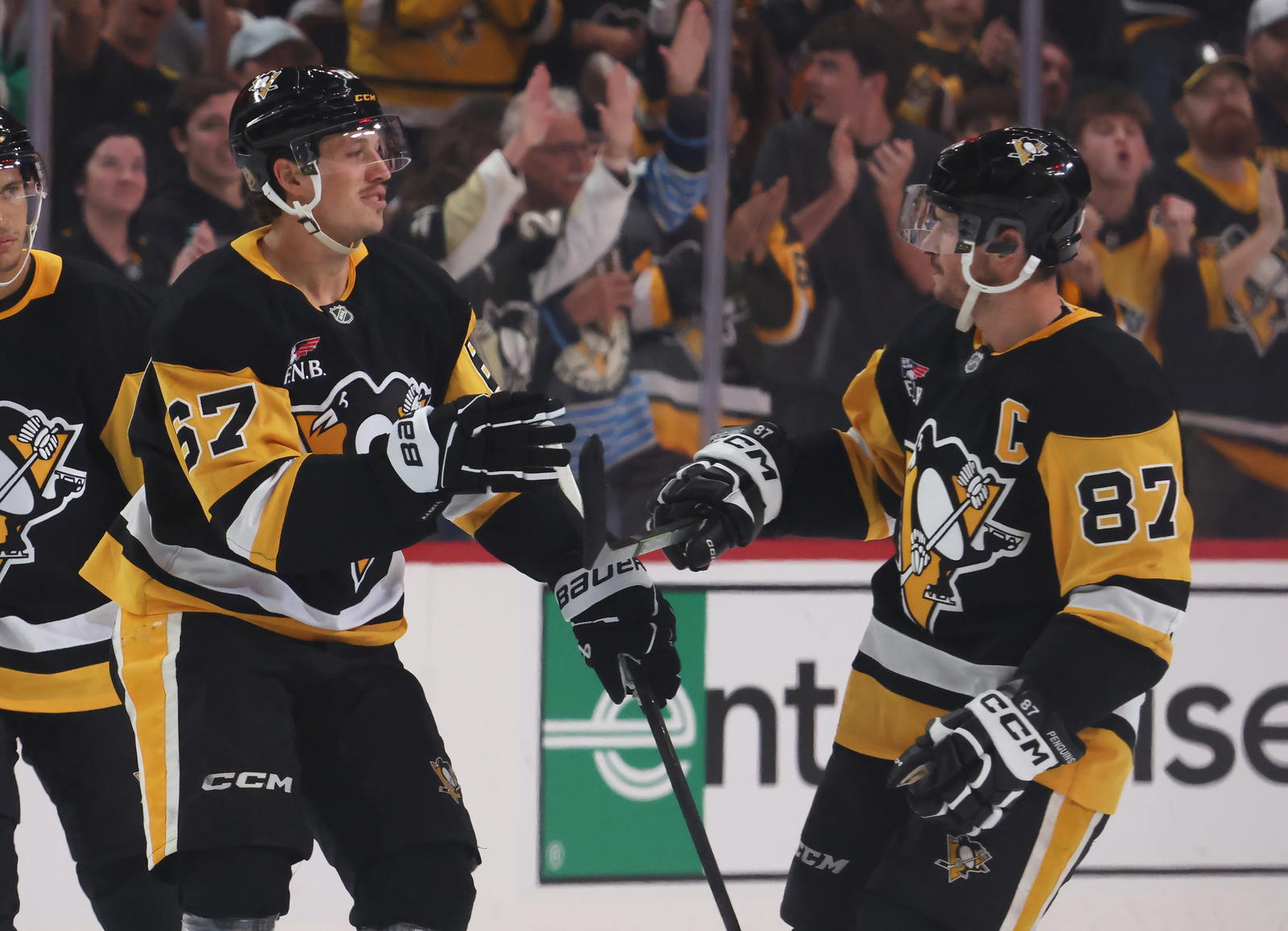 Rickard Rakell and Sidney Crosby (Charles LeClaire-Imagn Images)
