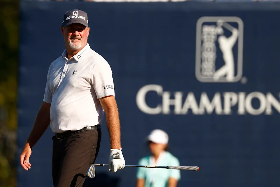 Jerry Kelly looks on from the 17th green during the final round of the 2024 SAS Championship at Prestonwood Country Club in Cary, North Carolina.