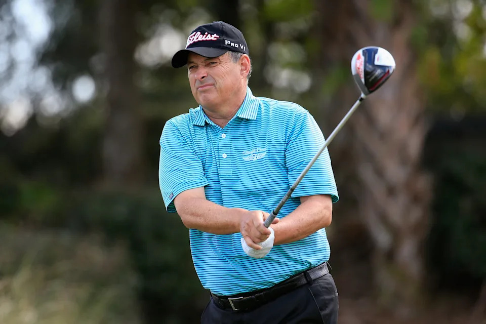 Loren Roberts hits a tee shot on the seventh hole during the second round of the 2016 Chubb Classic. (Photo: Chris Trotman/Getty Images)