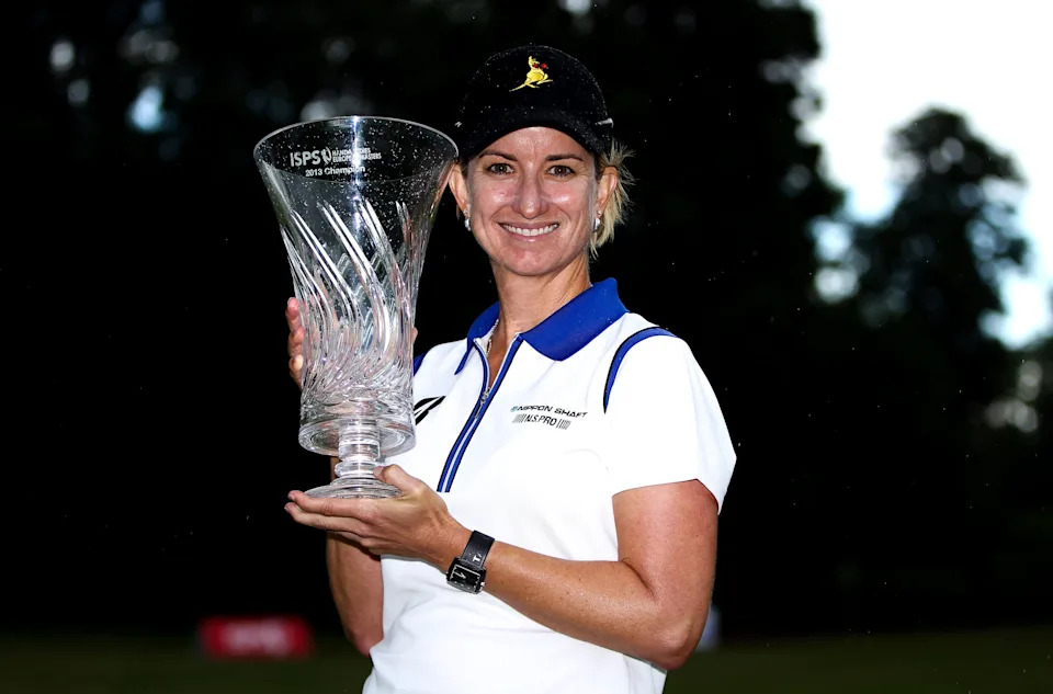 Karrie Webb poses with the trophy after winning the 2013 ISPS Handa Ladies British Masters at Buckinghamshire Golf Club in Denham, England. (Photo: Ben Hoskins/Getty Images)