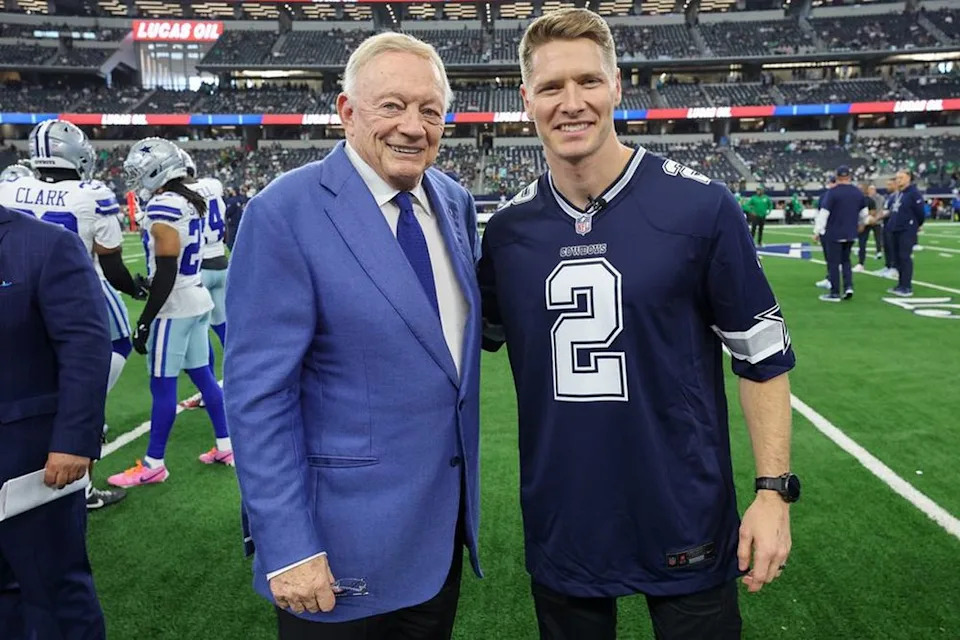 Dallas Cowboys owner Jerry Jones (left) with Josef Newgarden (right).