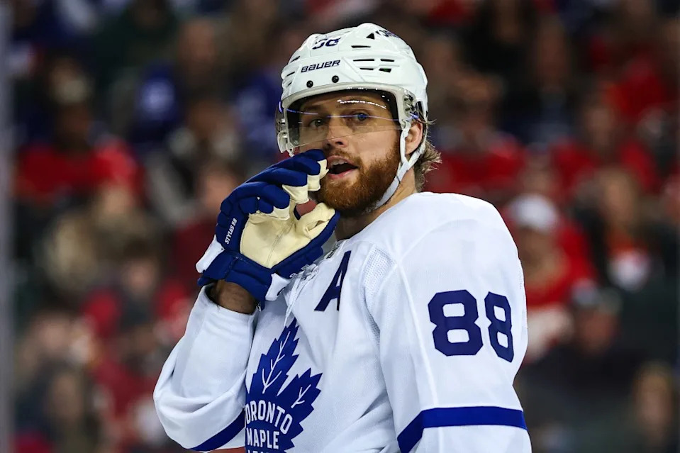 Maple Leafs right wing William Nylander during the third period against the Flames at Scotiabank Saddledome. IMAGN IMAGES via Reuters Connect