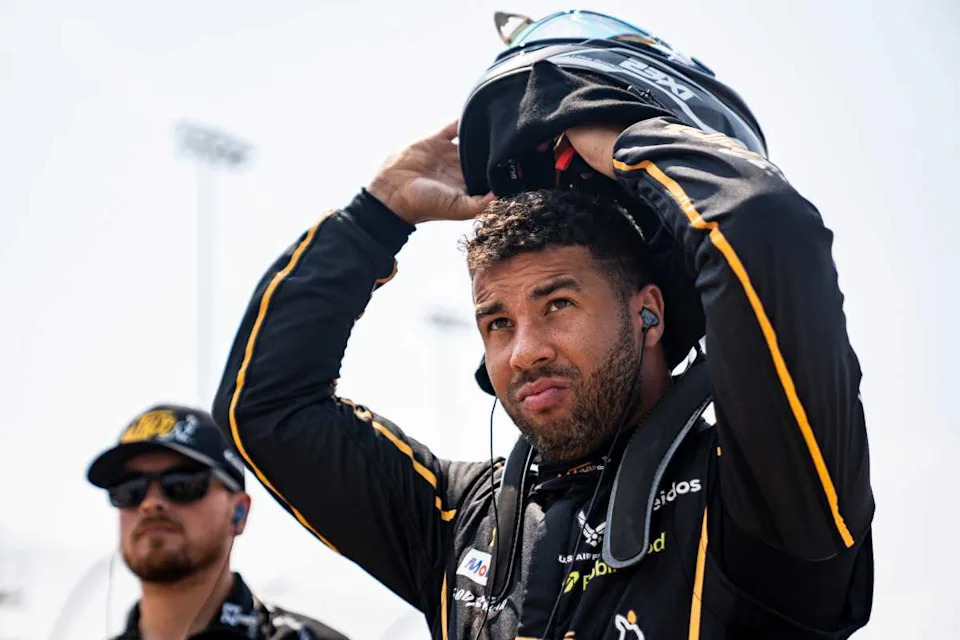 Bubba Wallace during qualifying at Iowa Speedway.Ayrton Breckenridge&sol;The Register &sol;USA TODAY NETWORK via Imagn Images