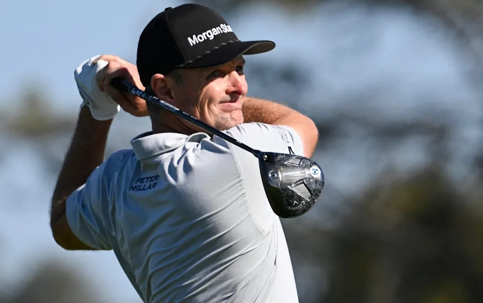 Justin Rose plays his shot off the fifth tee