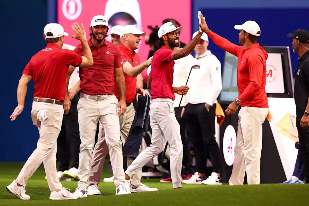 Tiger Woods watches as Jupiter Links pulls TGL Surprise on the Turf