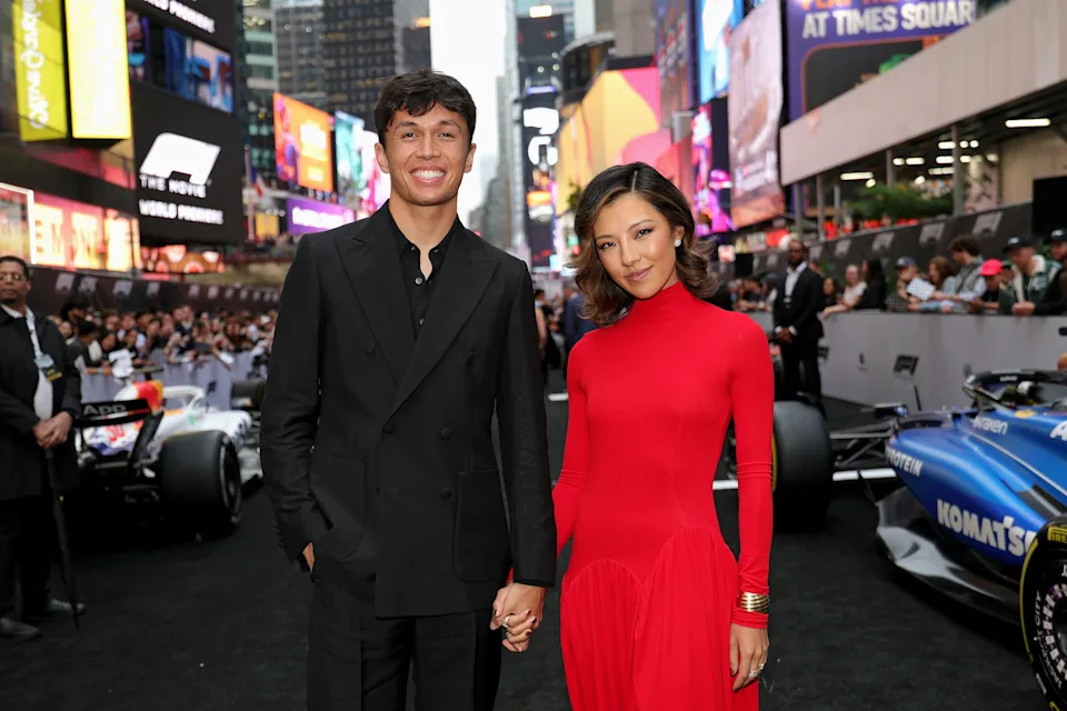Alexander Albon and Lily Muni He attend the World Premiere of F1Â® The Movie in Times Square on June 16, 2025 in New York City.