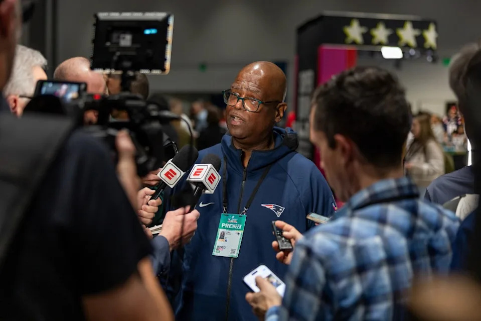 Terrell Williams addresses reporters during Super Bowl Opening Night on Feb. 2, 2026. AP