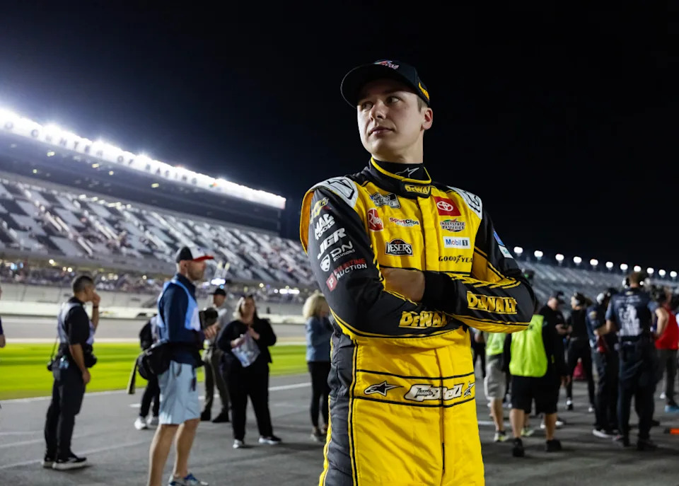 NASCAR Cup Series driver Christopher Bell (20) during qualifying for the Daytona 500 at Daytona International Speedway.Mark J&period; Rebilas-Imagn Images