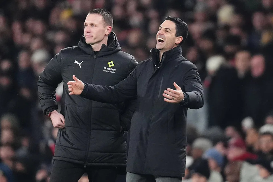 Mikel Arteta, right, leads his Arsenal squad to their first cup final in six years (PA)