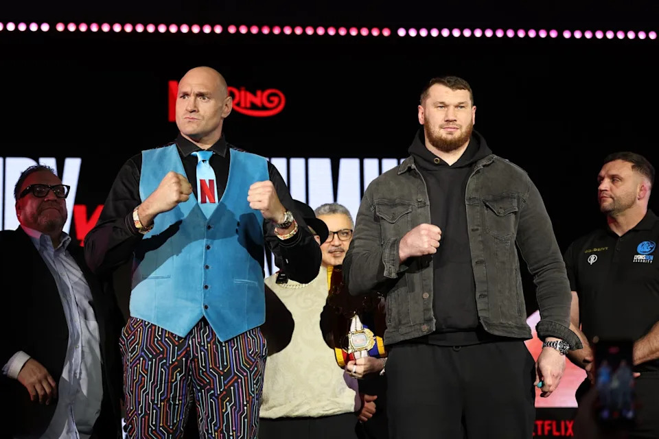 Tyson Fury (left) will box Arslanbek Makhmudov on 11 April (Getty)