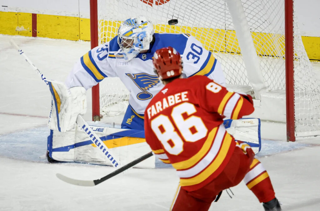 Farabee and Gridin score shootout goals in the Flames’ 2-1 victory over the Blues