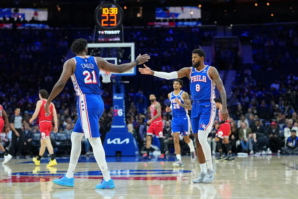 Joel Embiid, Paul George combine for 63 in first game back as Sixers score most points in 56 years in win over Bulls