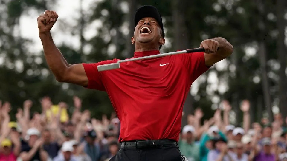 Tiger Woods reacts as he wins the Masters in 2019. - David J. Phillip/AP